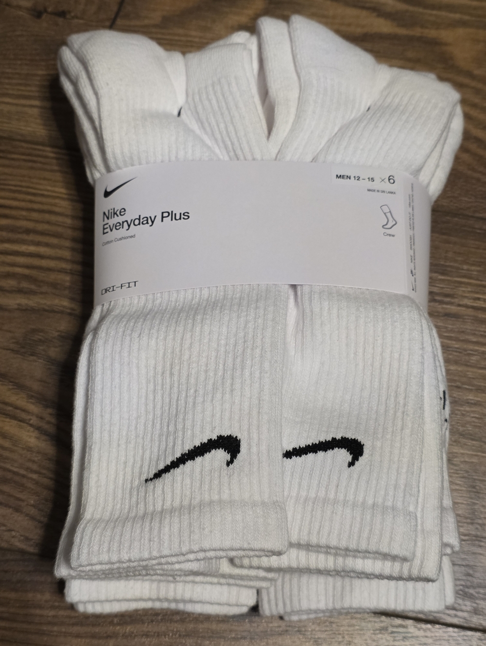 Nike White Crew Athletic Socks with Black Swoosh (6-Pack)